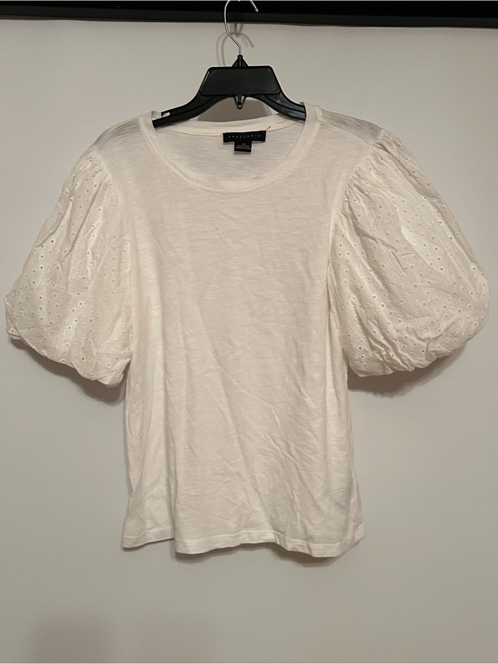 Sanctuary White Puff Sleeve Eyelet Tee